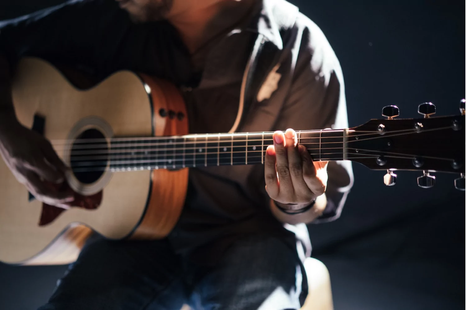 male worship leader playing guitar